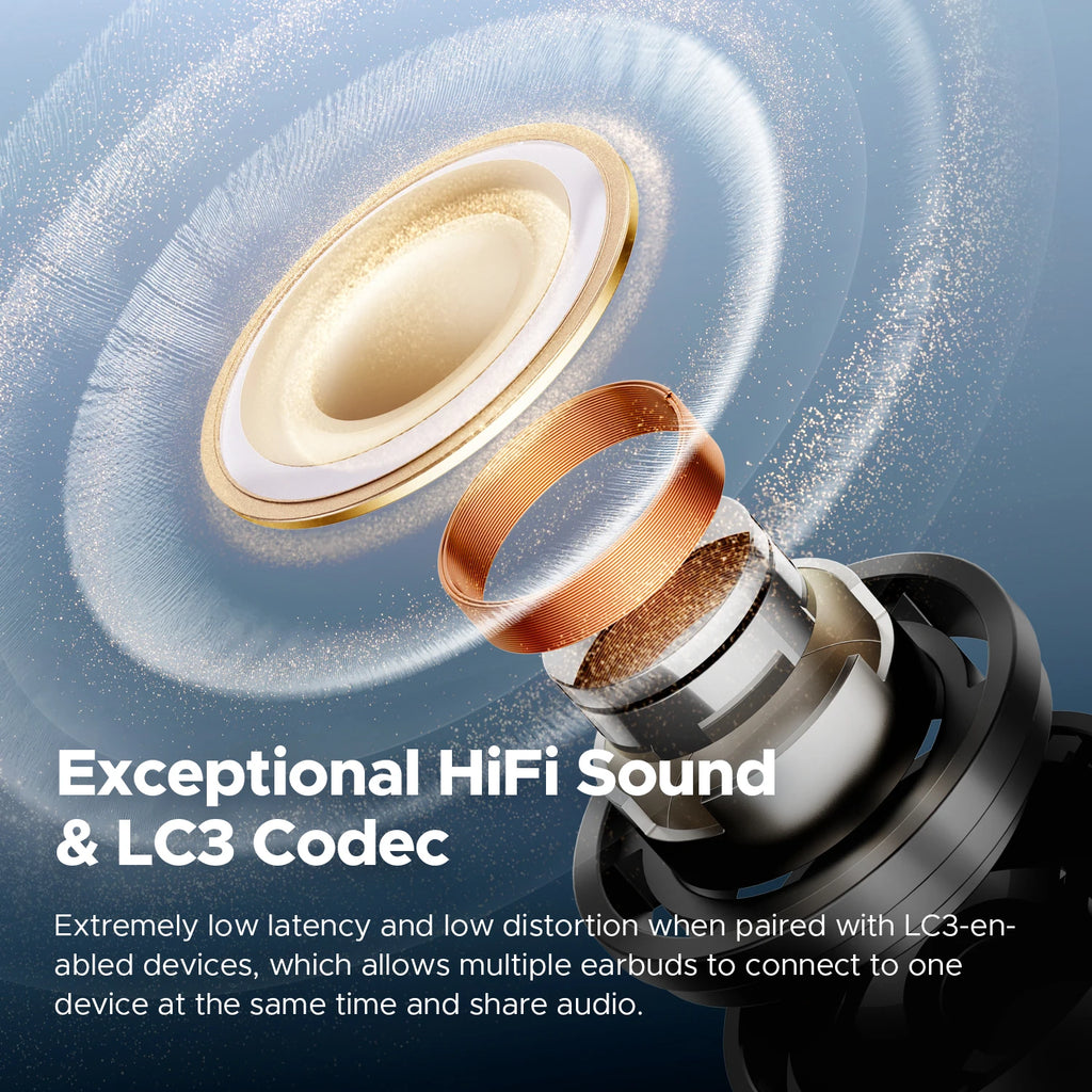 SOUNDPEATS Air5 Pro Wireless Earphones 55 dB Adaptive Hybrid ANC Bluetooth 5.4 Earbuds, Hi-Res LDAC aptX Loseless,6 Mics AI ENC