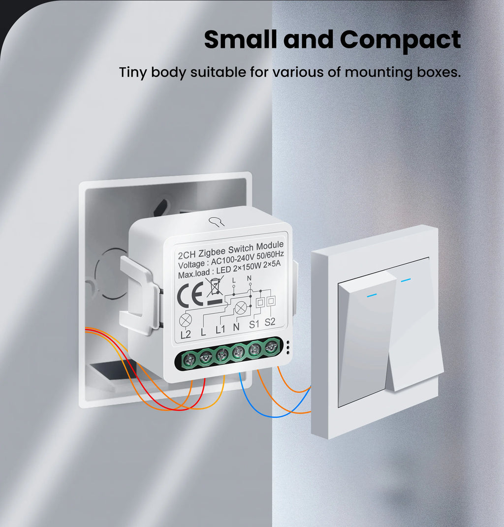GIRIER Smart ZigBee Switch Module Neutral Wire Required 1/2/3/4CH Breaker Relay Supports 2-way Control Work Tuya Smart Alexa APP
