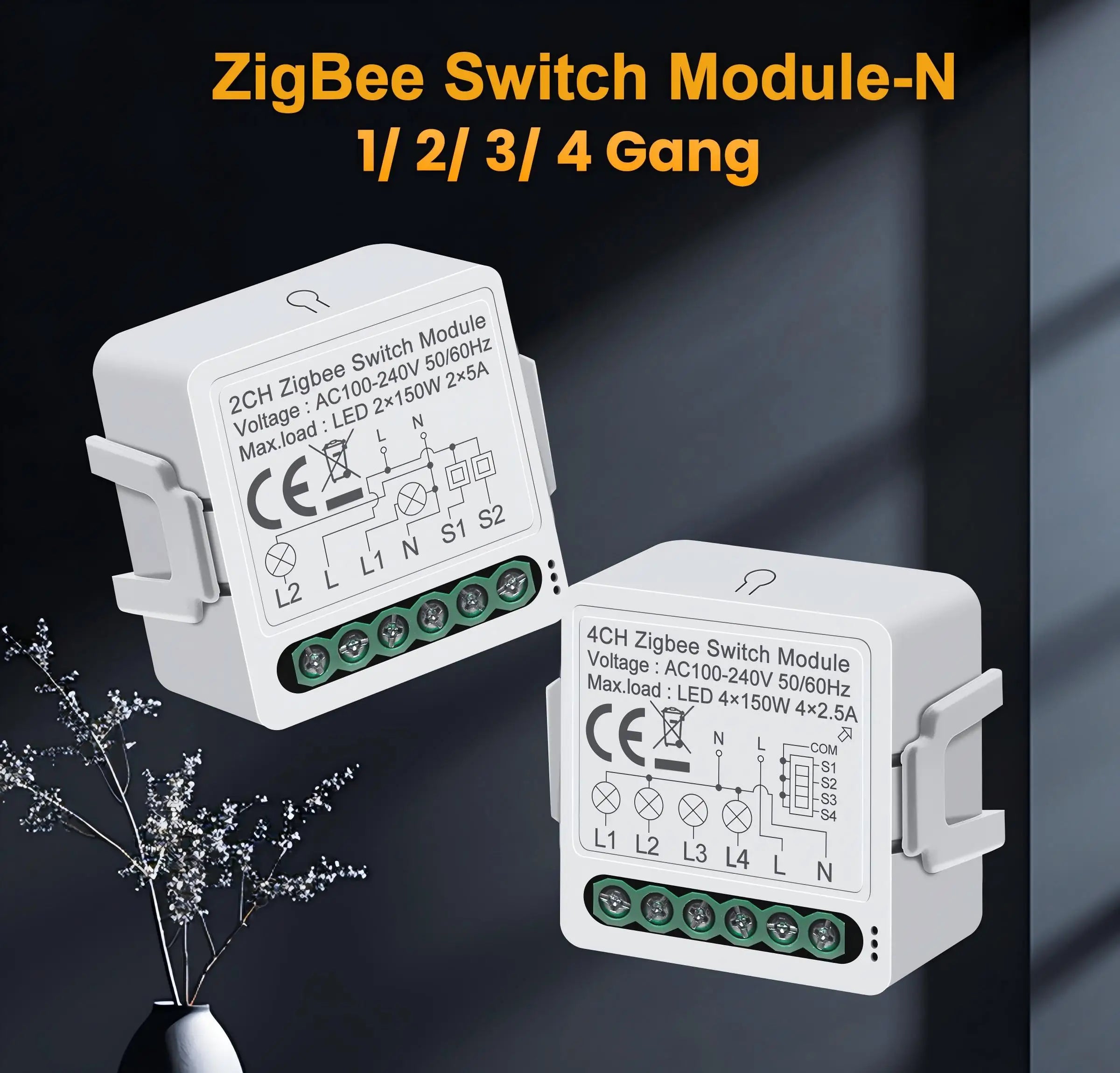 GIRIER Smart ZigBee Switch Module Neutral Wire Required 1/2/3/4CH Breaker Relay Supports 2-way Control Work Tuya Smart Alexa APP