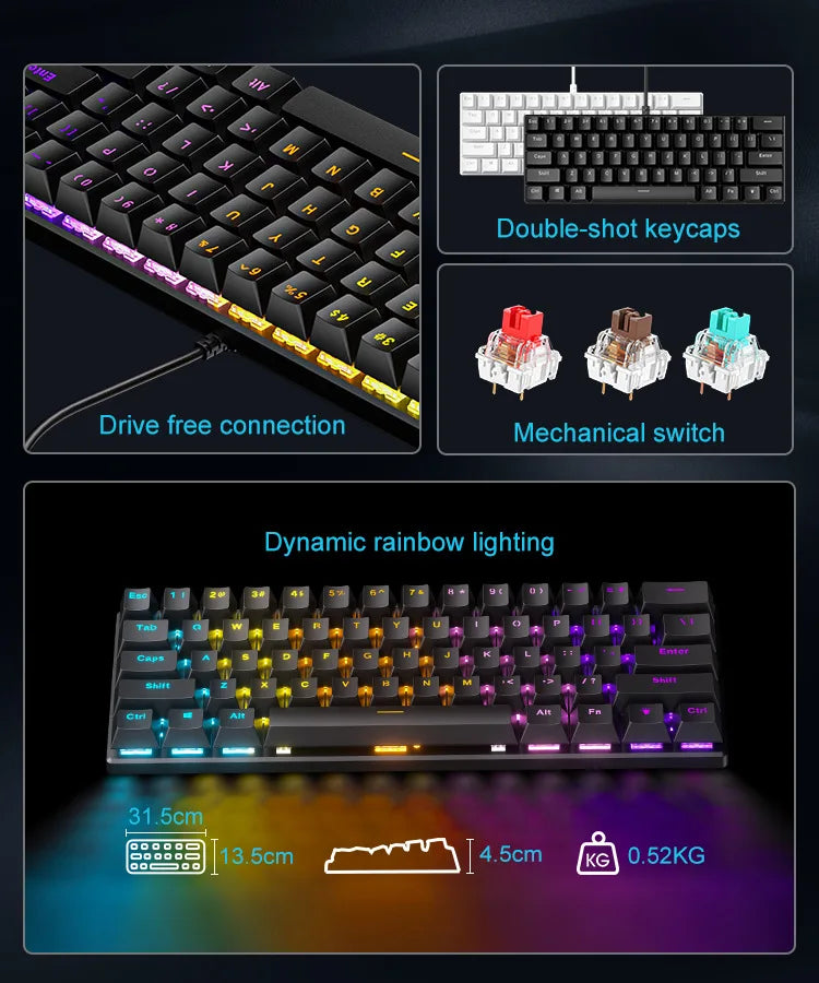 Teclado Mecánico Gaming 60% RGB